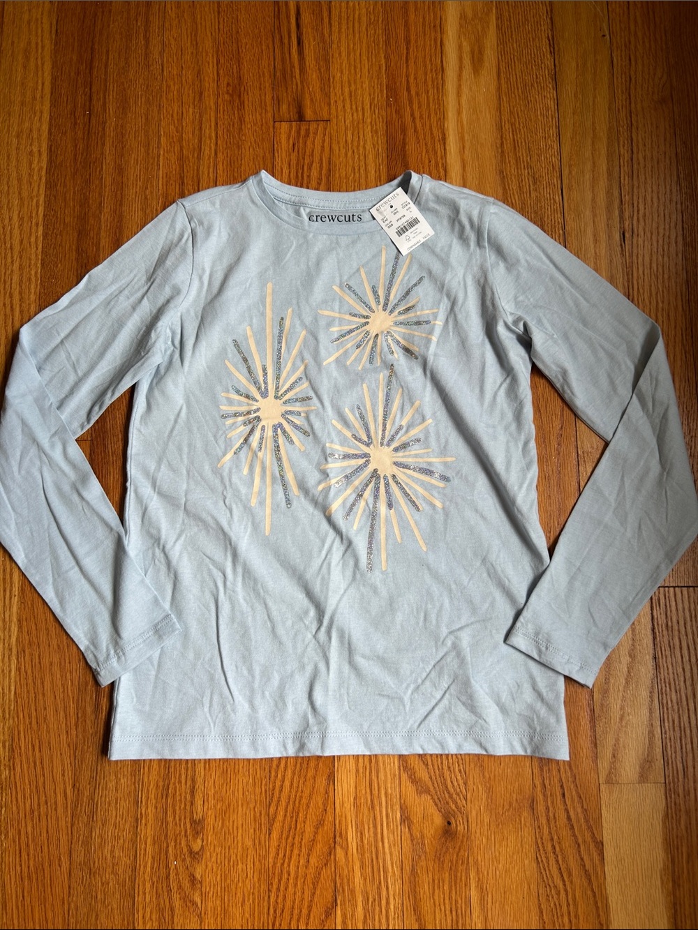 Crewcuts Pale Blue Tee with Cream & Silver Starburst. NWT